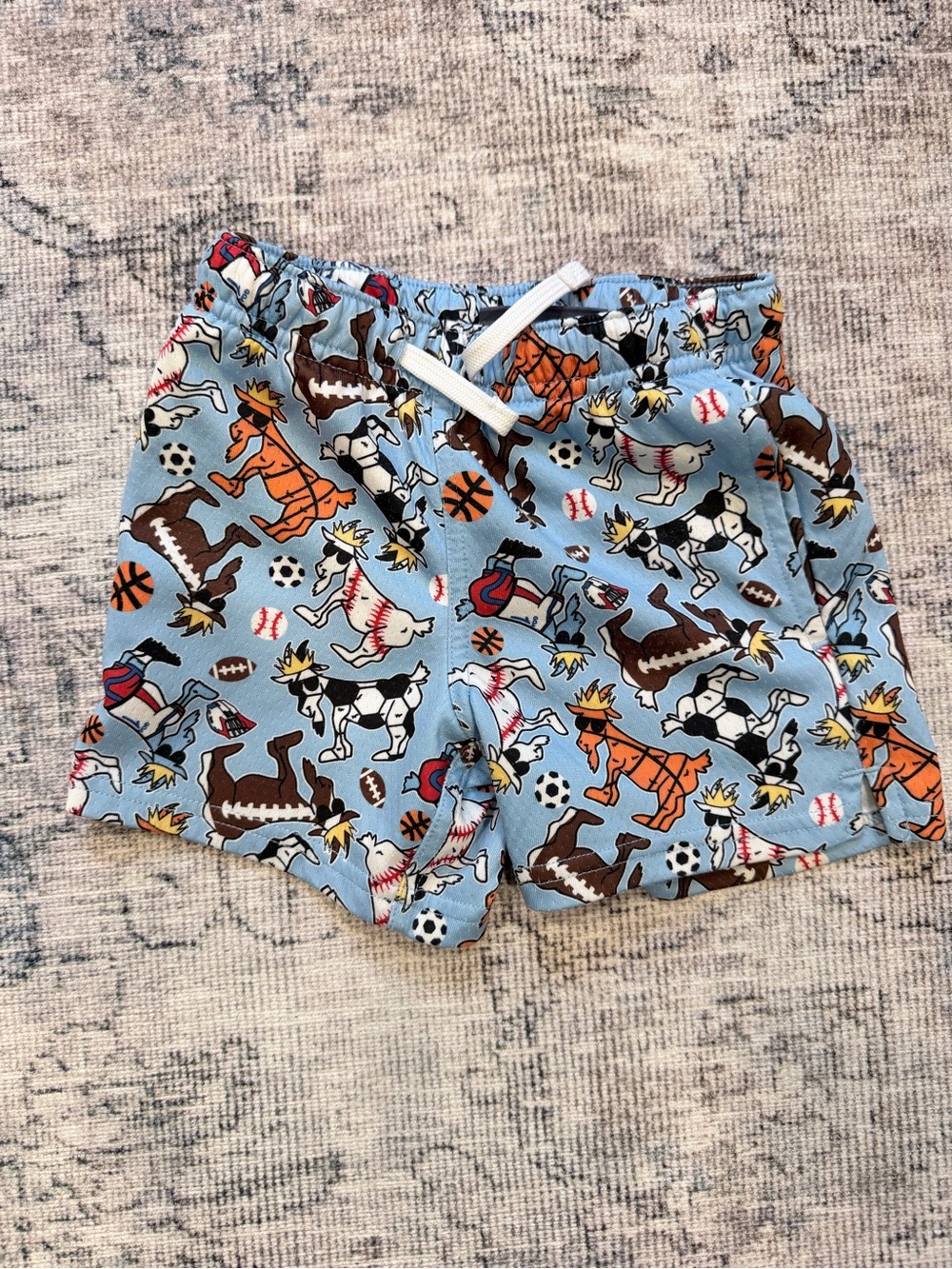 Light Blue Kids' Athletic Dog Print Swim Shorts